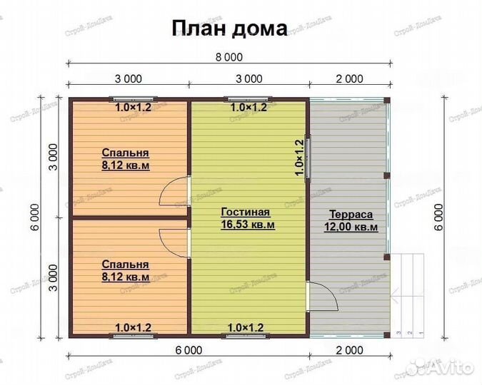 Дачный домик каркасный 8х6м