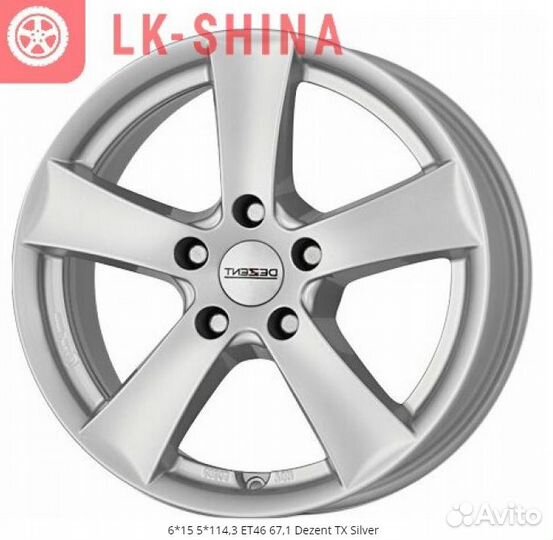 Диски dezent TX silver R15 5x114,3 ET46 цо67,1