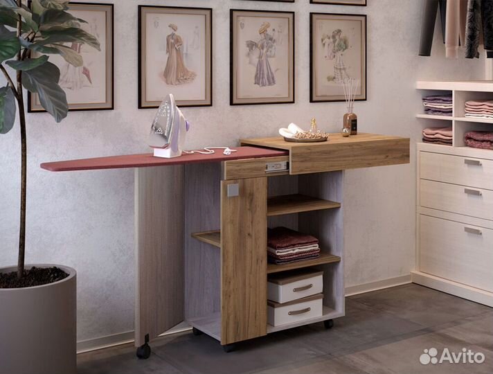 Тумба Тео с гладильной доской (Дуб крафт/Ясень бел