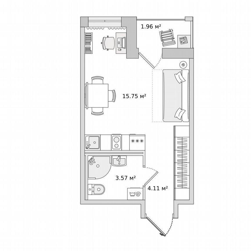 Квартира-студия, 25,4 м², 16/23 эт.