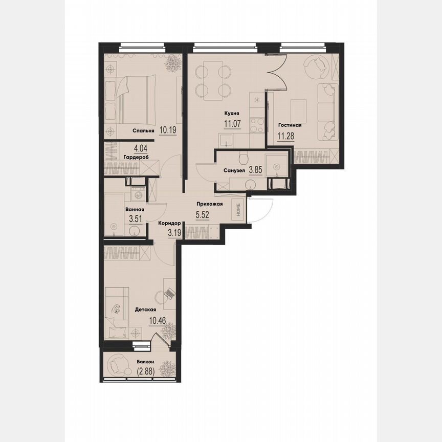 3-к. квартира, 64 м², 5/12 эт.