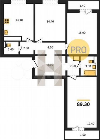 3-к. квартира, 89,3 м², 3/18 эт.