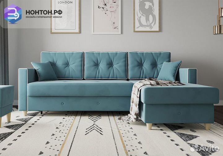 Диван угловой дельфин Айрин светло-бирюзовый