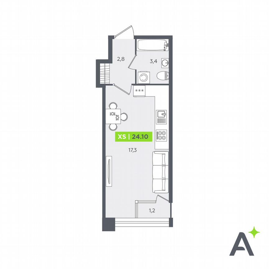 Квартира-студия, 24,1 м², 1/13 эт.