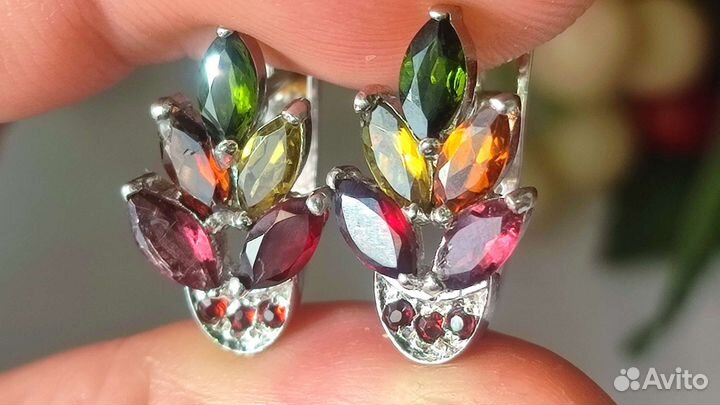 Серьги с природными турмалинами, 3,06ct, 925