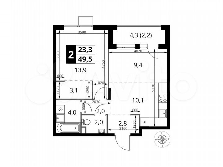 2-к. квартира, 49,5 м², 17/17 эт.