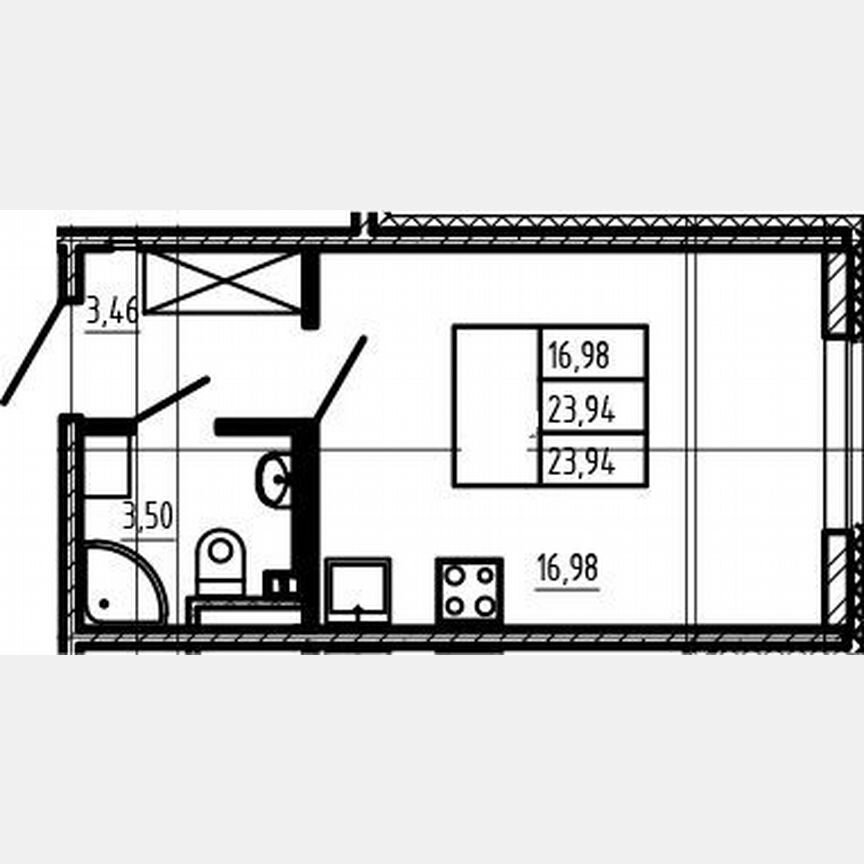 Квартира-студия, 23,9 м², 2/4 эт.