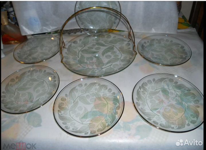 Набор блюдо для торта- пирожных стекло пантография
