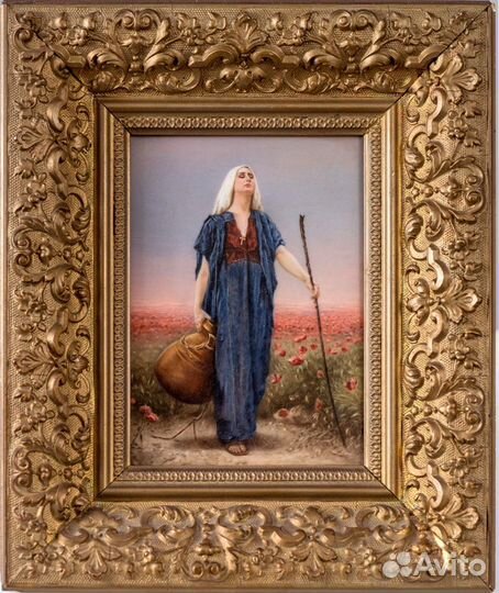 Картина из фарфора Слепая в маковом поле 19в 18х17