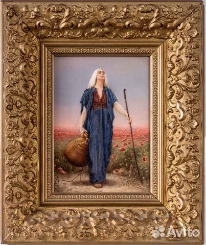 Картина из фарфора Слепая в маковом поле 19в 18х17