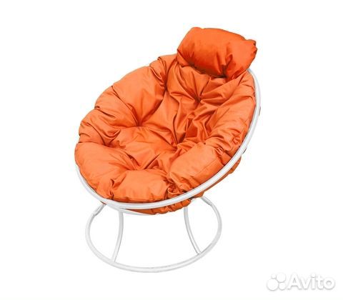 Кресло Папасан Мини металл (белое с оранжевой поду