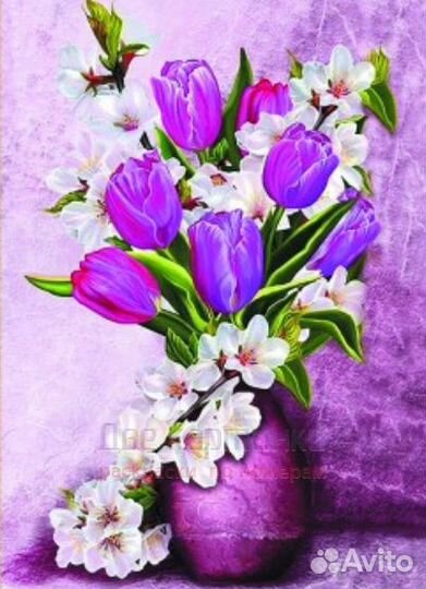 Алмазная мозаика 30x40 Букет тюльпанов с яблоневым