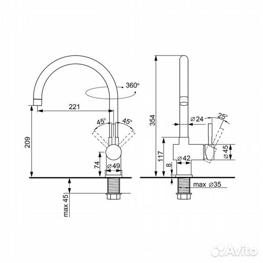 Кухонный смеситель Ulgran антрацит U-021-343