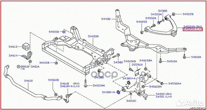 Рычаг пер.лев.верхн. J50 54525JL00C nissan