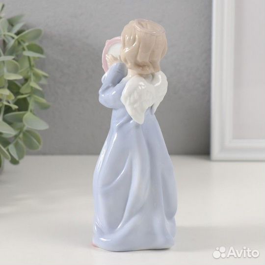Сувенир керамика 'Ангел в голубом платье с бубном' 7х6х16 см