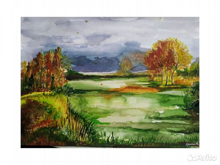 Рисунок акварель осенний пейзаж