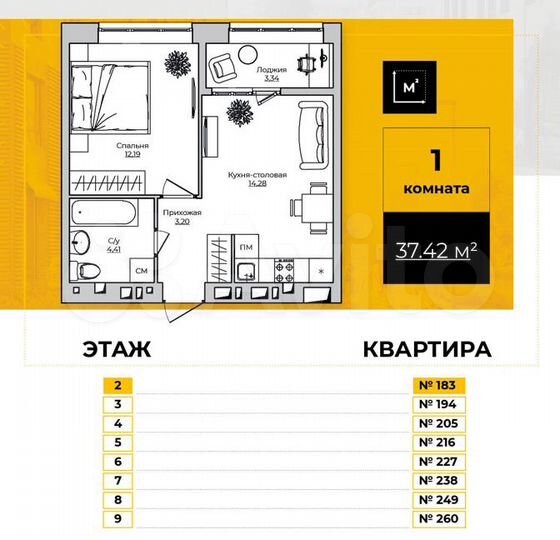 1-к. квартира, 37,4 м², 3/9 эт.