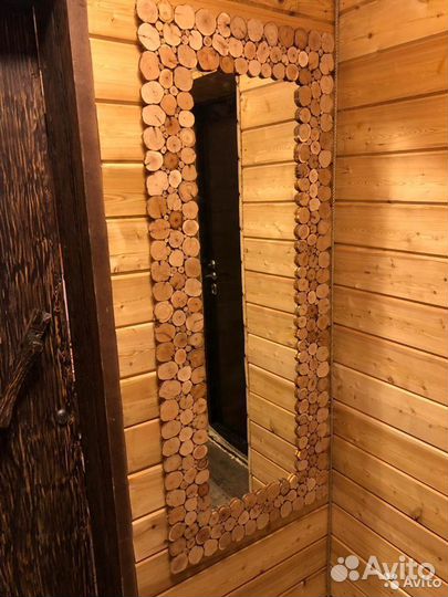 Панно-зеркало из сибирского можжевельника для бани