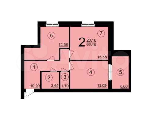 2-к. квартира, 63,4 м², 1/5 эт.