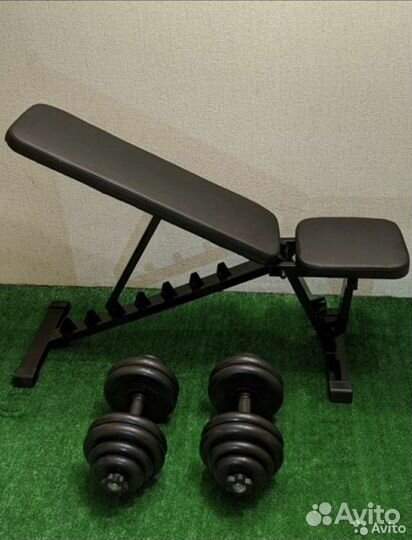 Скамья для жима + гантели 58кг