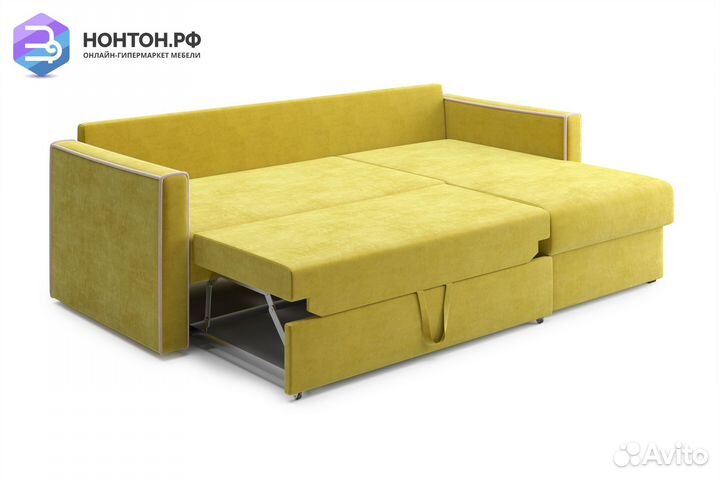 Диван угловой дельфин Леон горчичный