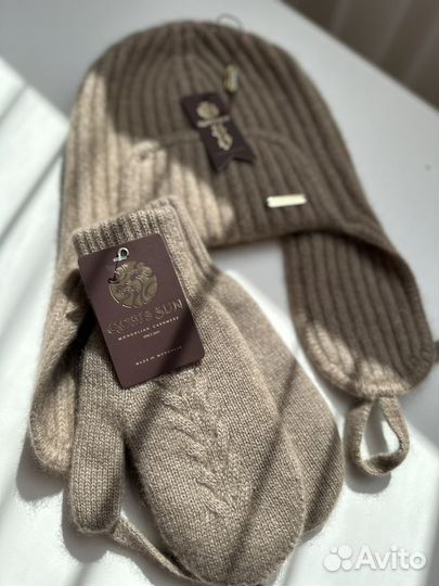 Комплект кашемир шапка и варежки