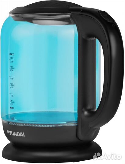 Чайник электрический Hyundai HYK-G2806 1.7л. 2200Вт голубой/черный корпус: стекло