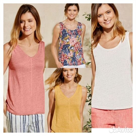 Майка топ лен Германия белая розовая жёлтая