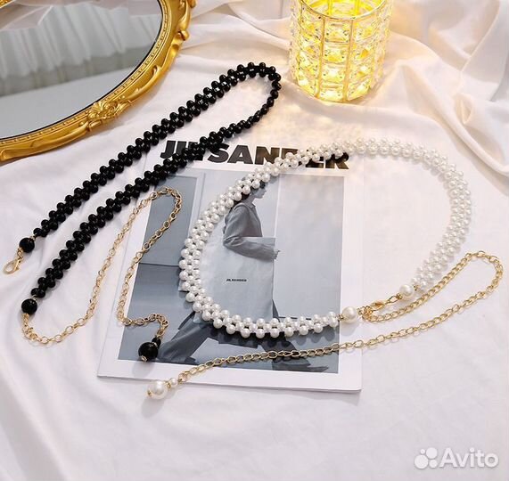 Ремень пояс женский с бусинами, цепочкой