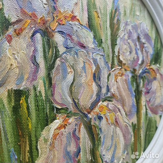 Картина ирисы маслом цветы круглая картина