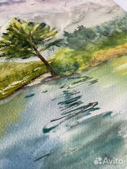 Картина акварелью пейзаж «Горная сосна» 20х31