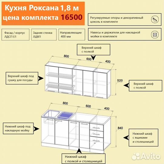 Кухня новая Роксана 1,8 метра