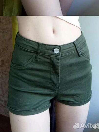 Шорты зелёные с высокой посадкой 42/44 на лето