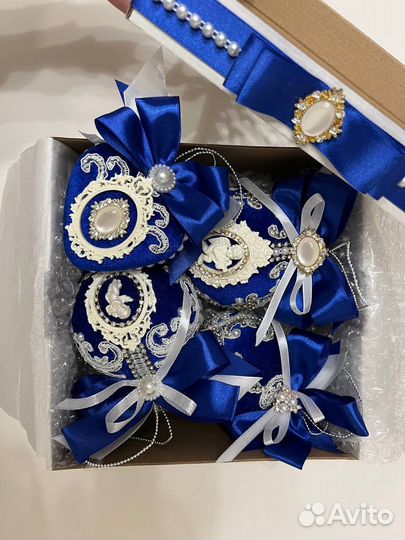 Набор из небьющихся елочных игрушек, синий бархат