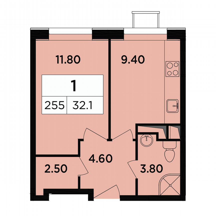 1-к. апартаменты, 32,1 м², 12/18 эт.