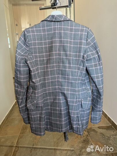 Пиджак «YOU” в клетку серо-розовый с поясом