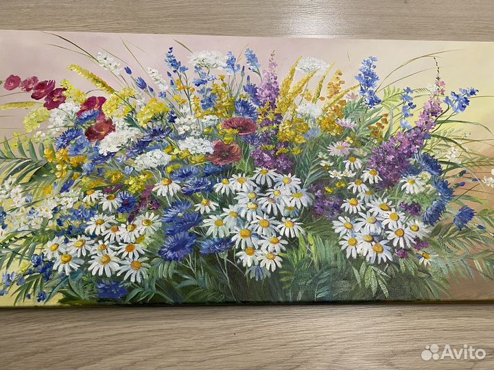 Картина маслом. Полевые цветы