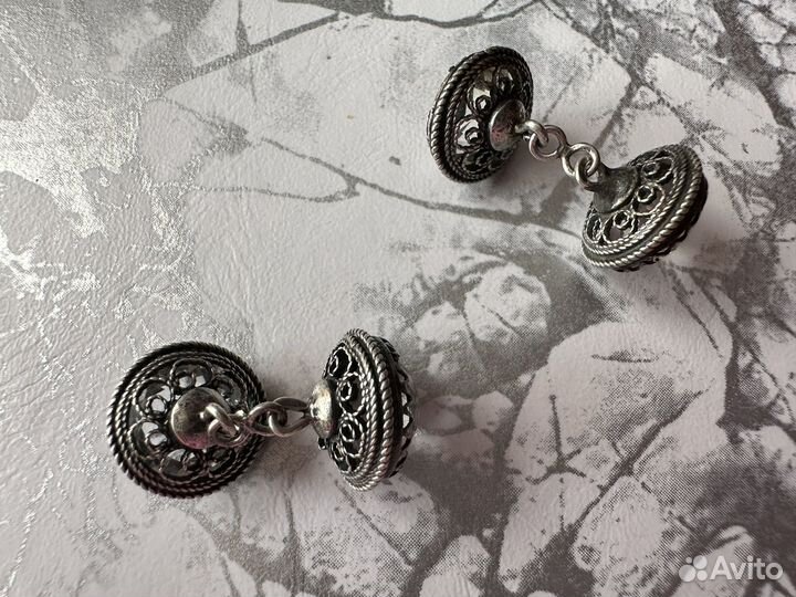 Двухсторонние запонки горный хрусталь серебро СССР