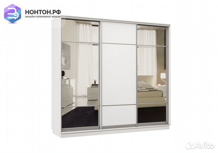 Шкаф-купе трёхдверный Приор с 2 зеркалами белый