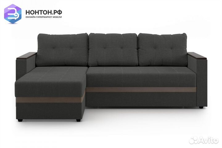 Угловой диван дельфин Атланта Лайт серый / коричне