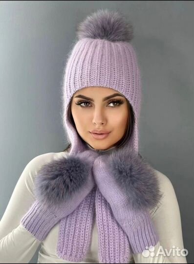 Шапка ушанка и варежки