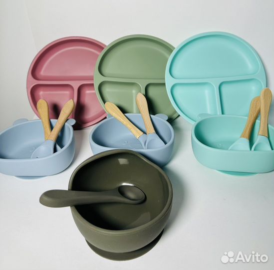 Набор детской силиконовой посуды новый