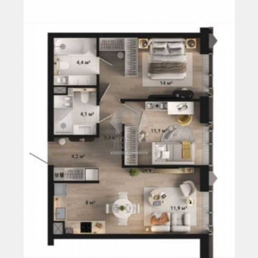 2-к. квартира, 61,3 м², 21/58 эт.