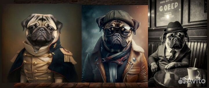 Мопсы картины на холсте