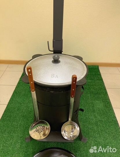 Казан чугунный 8л+печь с трубой+половник