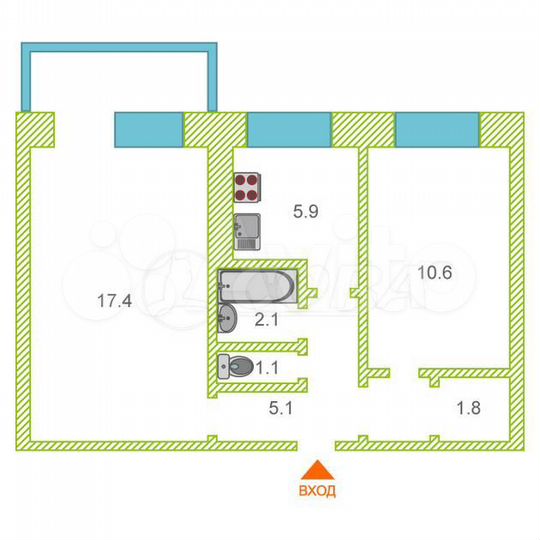 2-к. квартира, 44,2 м², 3/5 эт.
