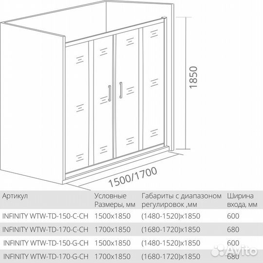 Душевая дверь Good Door infinity WTW-TD-200-С-CH 2000х1850 хром ин00087