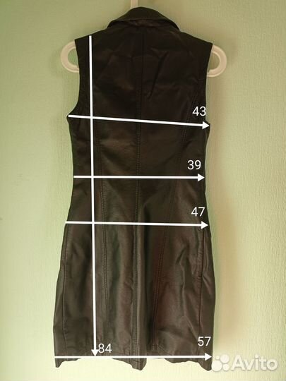 Платье кожаное мини чёрное XS сарафан из кожи 40