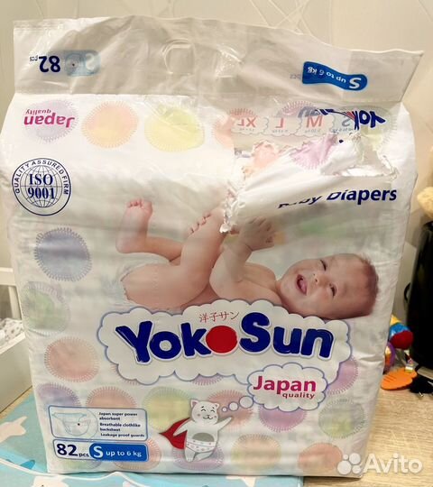 Подгузники YokoSun S до 6кг 82шт