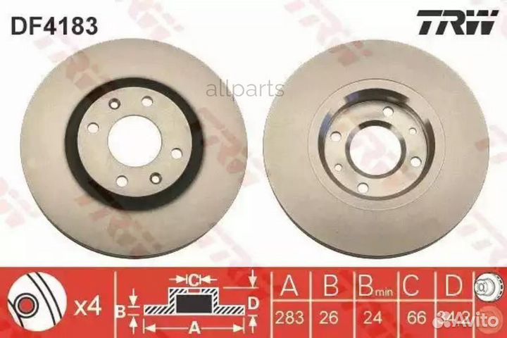 TRW DF4183 Диск тормозной передний citroen C4 TRW